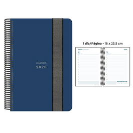 Agenda Anual (2026) Senfort Unicolor Espiral Tapa Pp Con Goma 160X235 D/P Azul Oscuro