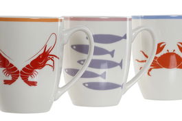 DKD Home Decor Mug Mediterraneo Colección Aiguablava Porcelana Multicolor 8.5 x 10 x 12 cm (6 Unidades)