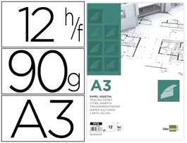 Liderpapel Papel Vegetal A3 90gr 297x420mm Sobre de 12 Hojas