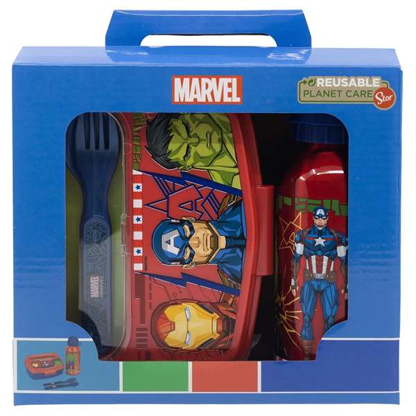Sandwichera avengers invincible force con cubiertos y botella aluminio 400 ml