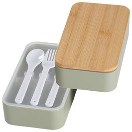 Day Fiambrera 2 Pisos Con Cubiertos, Tapa Bambú, 700ml, Colores Naturales