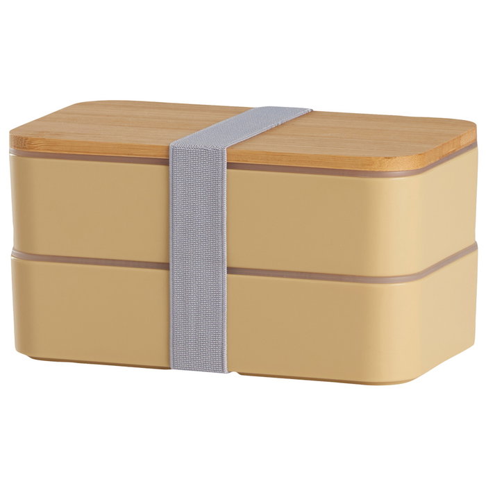 Day Fiambrera 2 Pisos Con Cubiertos, Tapa Bambú, 700ml, Colores Naturales