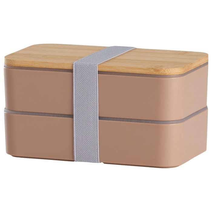 Day Fiambrera 2 Pisos Con Cubiertos, Tapa Bambú, 700ml, Colores Naturales