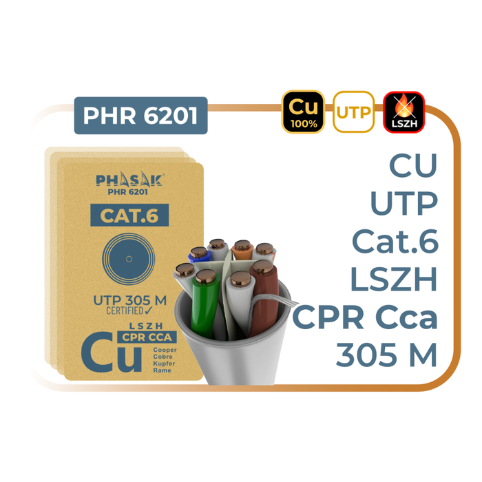 Phasak PHR 6201 Bobina Cable Red UTP Cat.6 LSZH CPR Cca 305m Gris