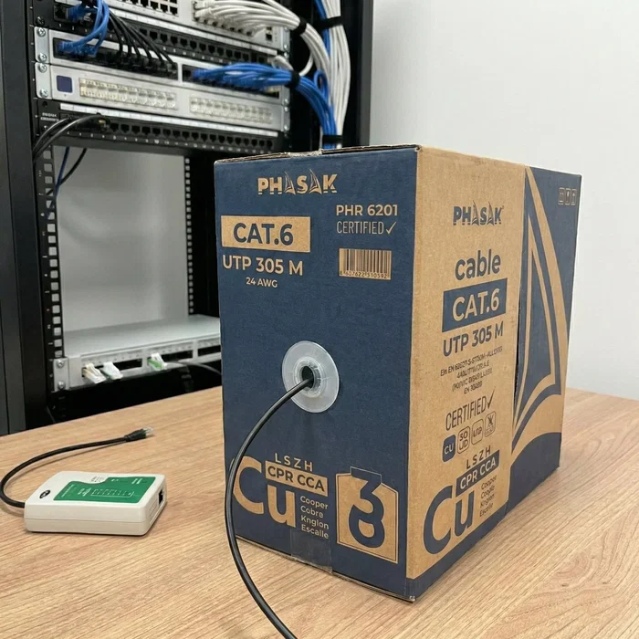 PHASAK PHR 6201 Bobina de Cable de Red UTP Categoría 6 (Cat.6) LSZH CPR Cca - Conductor de Cobre Sólido AWG24, 305 Metros, para Cableado Estructurado, Gigabit Ethernet