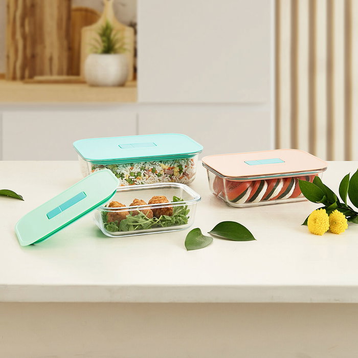 Fiambrera Hermética Luminarc Joy Azul Vidrio 1,5 L (6 Unidades)