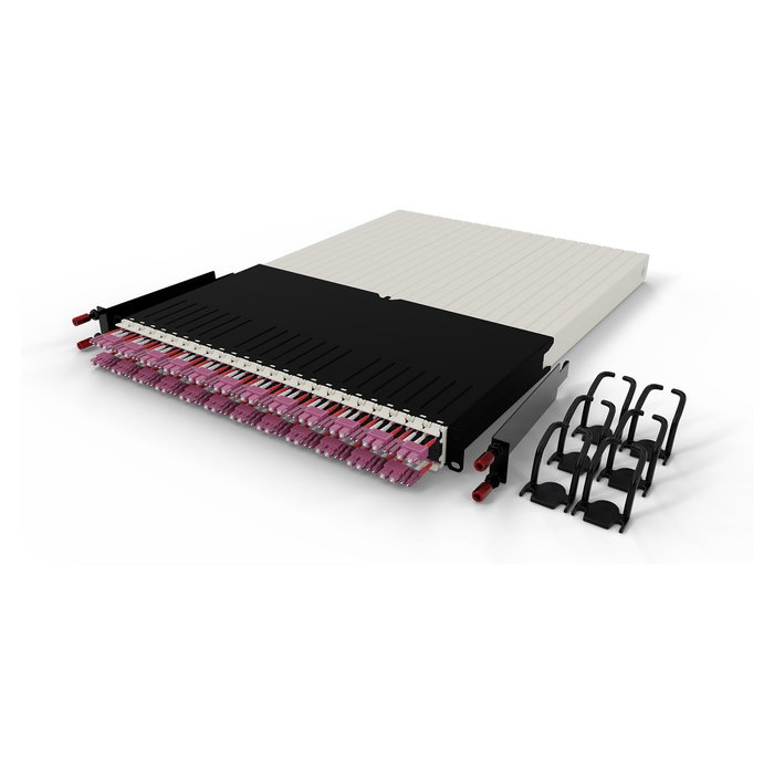 PATCHBOX patchbox.one Kabeleinzugssystem 30RU/OM4 (1,8 m) con 24 Kassetten, LWL OM4 LC-SC Multimodo, 100 Gbit/s, Cable Erikaviolett LSZH