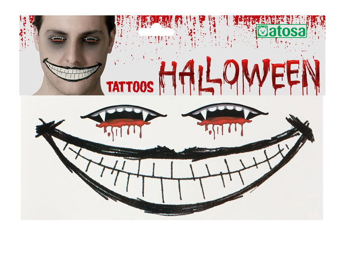 Tatuaje Facial De Sonrisa Macabra Y Ojos Dibujados Para Disfraces De Payaso Diabólico Y Looks Escalofriantes