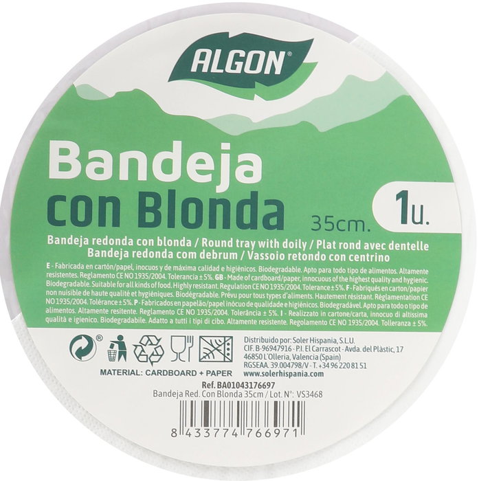 Algon Bandeja Redonda con Blonda 35 cm (30 Unidades)