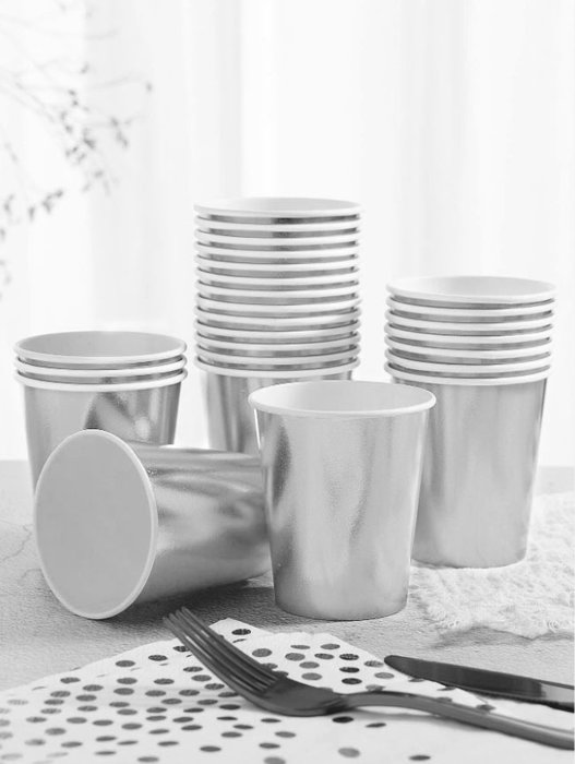 Algon Set 10 Vasos Cartón Plata 200cc (7x7.8x7 cm) (18 Unidades)