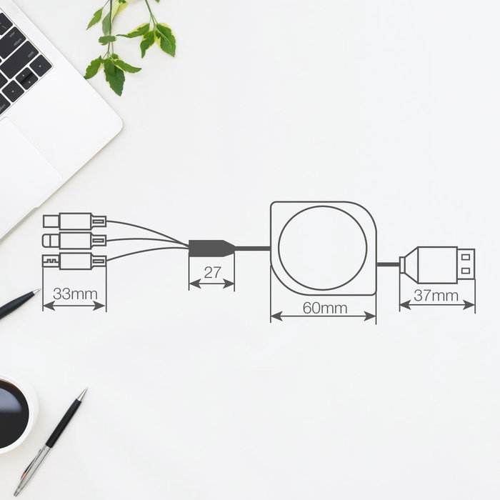 GSC Evolution Cable cargador retráctil 3 en 1 (USB Tipo C, Lightning y Micro USB Tipo C)