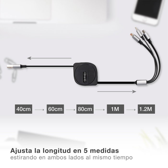 GSC Evolution Cable cargador retráctil 3 en 1 (USB Tipo C, Lightning y Micro USB Tipo C)