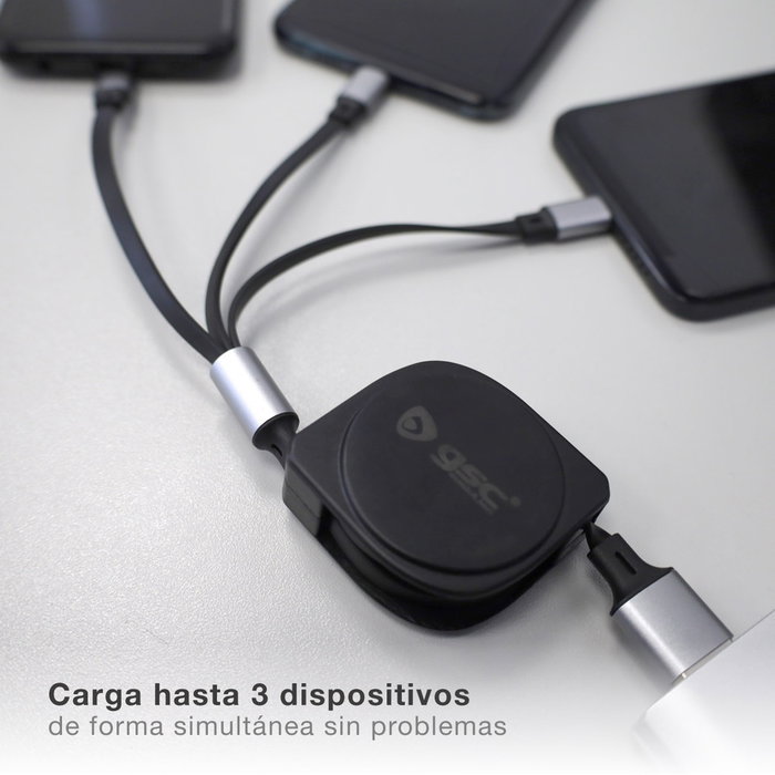 GSC Evolution Cable cargador retráctil 3 en 1 (USB Tipo C, Lightning y Micro USB Tipo C)