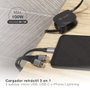 GSC Evolution Cable cargador retráctil 3 en 1 (USB Tipo C, Lightning y Micro USB Tipo C)