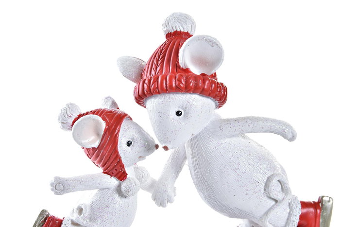 DKD Home Decor Figura de Ratón Blanco y Rojo en Resina