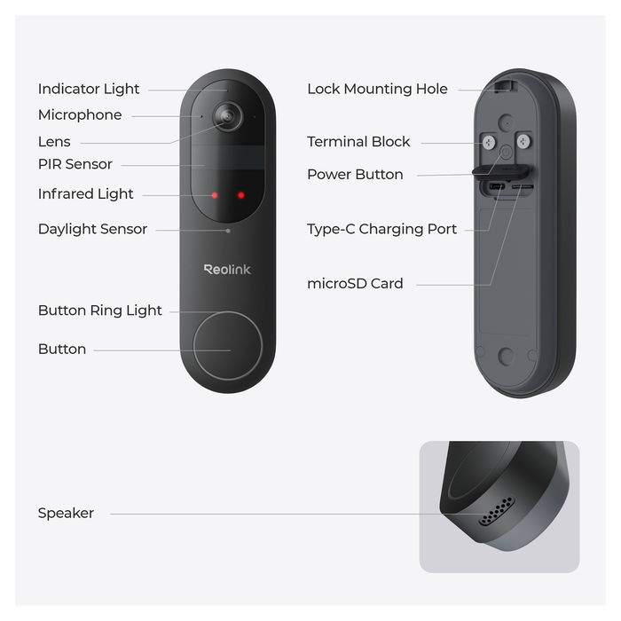 Reolink Timbre Inteligente D340B con Cámara 4MP, Ángulo 180°, Wi-Fi, Visión Nocturna y Tarjeta MicroSD de 64GB Incluida