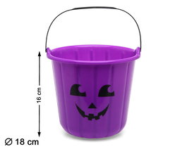 Cubo Halloween Calabaza Morado con Cara Sonriente 16 x 18 cm para Caramelos y Decoración Infantil