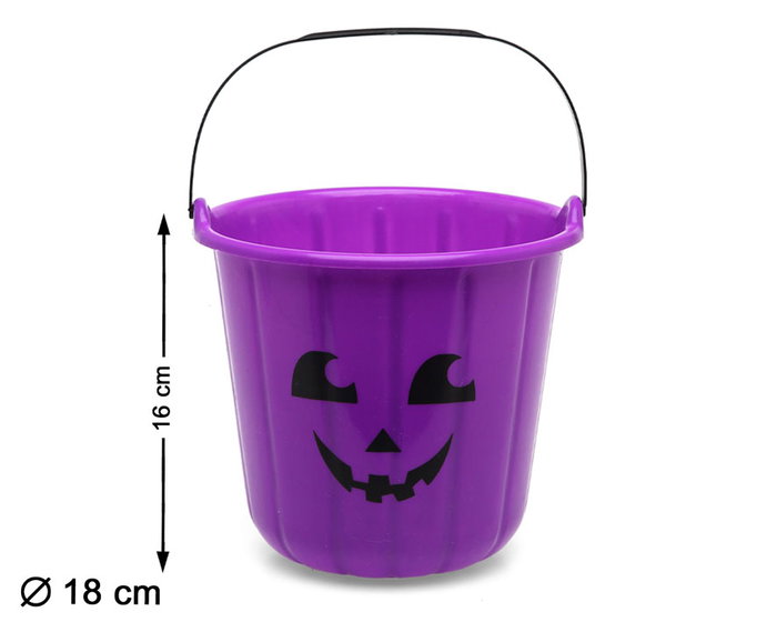 Cubo Halloween Calabaza Morado con Cara Sonriente 16 x 18 cm para Caramelos y Decoración Infantil Cubo Halloween Calabaza Morado con Cara Sonriente 16 x 18 cm para Caramelos y Decoración Infantil