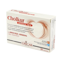 Gricar Cholkur Advance Complemento Alimenticio con Arroz Rojo Fermentado, Coenzima Q10, Ácido Fólico y Berberina para el Sistema Cardiovascular - 30 Comprimidos