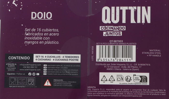 Inde Set 17 Piezas Cubiertos Mango Plástico Band.Qt "Doio" (6 Cajas)