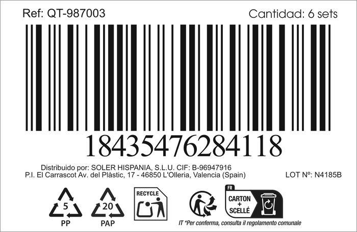 Inde Set 17 Piezas Cubiertos Mango Plástico Band.Qt "Doio" (6 Cajas)