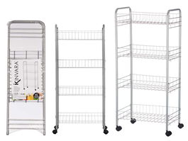 Kinvara Verdulero 4 Pisos Metálico con Ruedas Plata 26.5 x 8.5 x 82 cm (Set de 4)