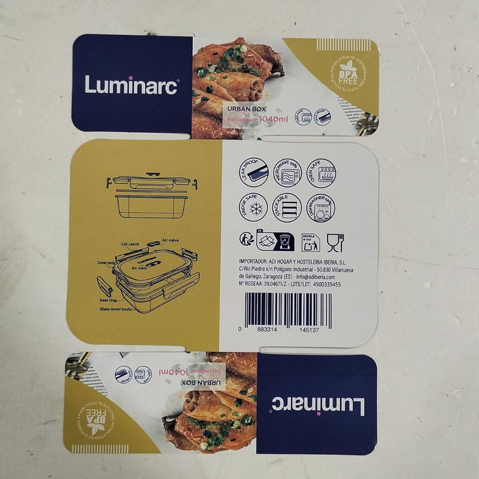 Luminarc Recipiente Rectangular Hermético Urban Box de Vidrio 104 cl