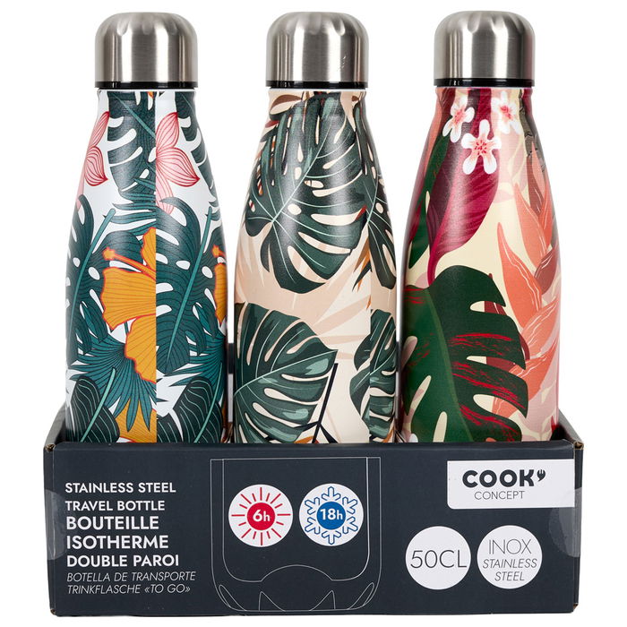 Cook Concept Termo Botella 500 Ml Tropical Mantiene Frío 18h Caliente 6h Acero Inoxidable Reutilizable