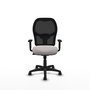 Silla de oficina Alocén con mecanismo Sincro tapizada con Similpiel color Blanco y malla color Negro. Equipada con lumbar 1D, Brazos 1D y Ruedas de nailon 50 mm