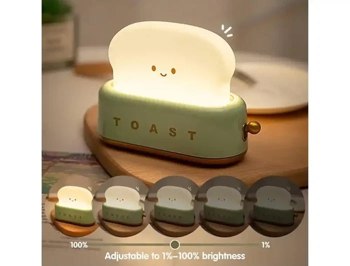 Wondee Lámpara Tostada Divertida de Silicona, Lámpara de Noche Recargable con Luz Cálida para Niños Wondee Lámpara Tostada Divertida de Silicona, Lámpara de Noche Recargable con Luz Cálida para Niños