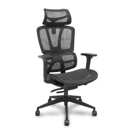 Silla de oficina Pro537 con mecanismo Sincro/Traslack tapizada con Malla color Negro. Equipada con lumbar Fijo, Brazos 3D, Cabecero 2D y Ruedas de nailon 50 mm