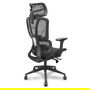 Silla de oficina Pro537 con mecanismo Sincro/Traslack tapizada con Malla color Negro. Equipada con lumbar Fijo, Brazos 3D, Cabecero 2D y Ruedas de nailon 50 mm
