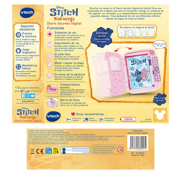V-TECH Diario Secreto De Ángel 80-586257 - Diario Personalizable para Niños +5 Años con Código Secreto y Voz Real Disney