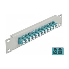 DeLOCK Panel de conexión de fibra óptica 12 puertos LC Duplex aguamarina 10 pulgadas 1U gris