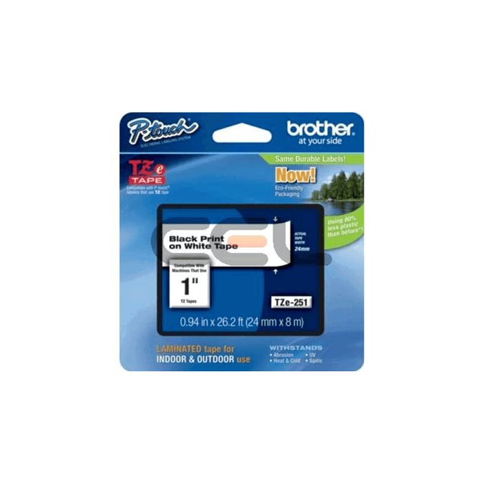Brother Cinta Laminada TZE-251CIV Negro sobre blanco 24mm x 8m