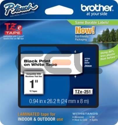 Brother Cinta Laminada TZe-251CIV 24mm x 8m Negro sobre Blanco (Pack de 20)