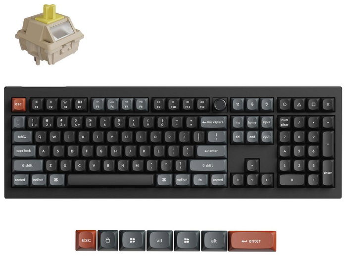 Keychron V6U-D4 Teclado Mecánico Full Size 108 Teclas Switch Banana Negro-Gris RGB Inalámbrico Bluetooth