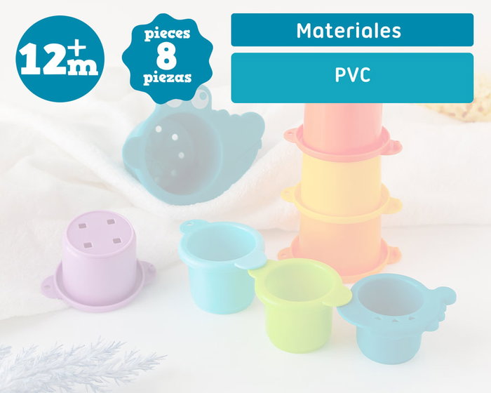 KioKids Cubos Apilables Para El Baño 8 Piezas +12 Meses Juguete Resistente Multicolor
