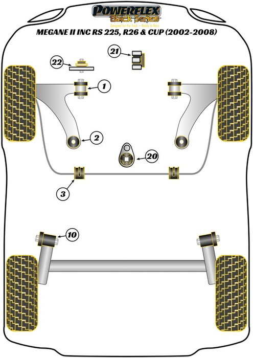 Powerflex Silentblock Camber Adjustable PFF60-501GBLK Delantero Brazo Suspensión Poliuretano Negro Alto Rendimiento