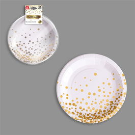 Best Products Plato llano ø18 cm 10 uds cartón blanco / dorado