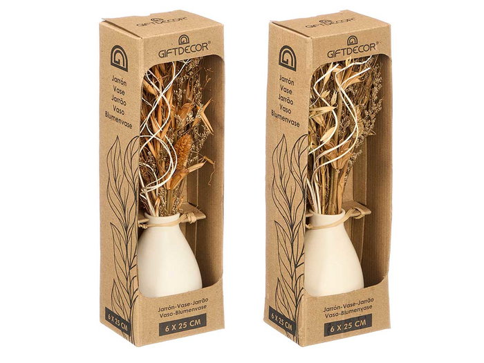 Giftdecor Florero Bola Pequeño Cerámica Vegetal Natural Ocre 10x26x10cm (Set de 18)