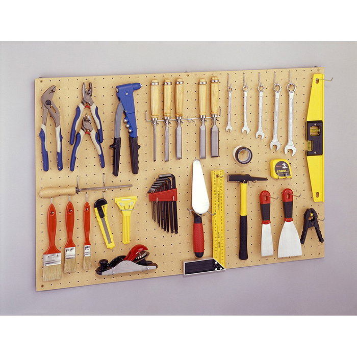 Mottez Panel perforado para herramientas con 41 ganchos y 6 separadores, 90 x 60 cm