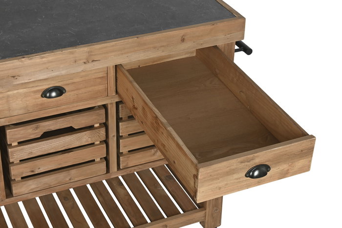 DKD Home Decor Isla Cocina Cottage Natural Negro Abeto Piedra sinterizada 75 x 96 x 142 cm