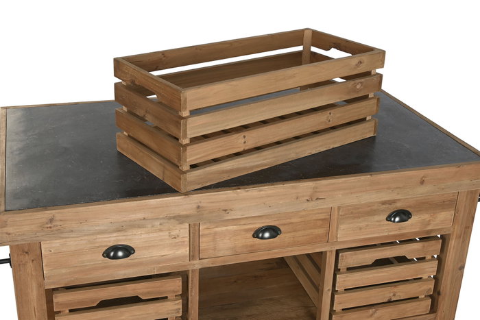 DKD Home Decor Isla Cocina Cottage Natural Negro Abeto Piedra sinterizada 75 x 96 x 142 cm