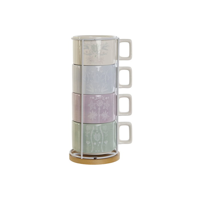 DKD Home Decor Set de Café de 4 Piezas Verde LINEAS 2023