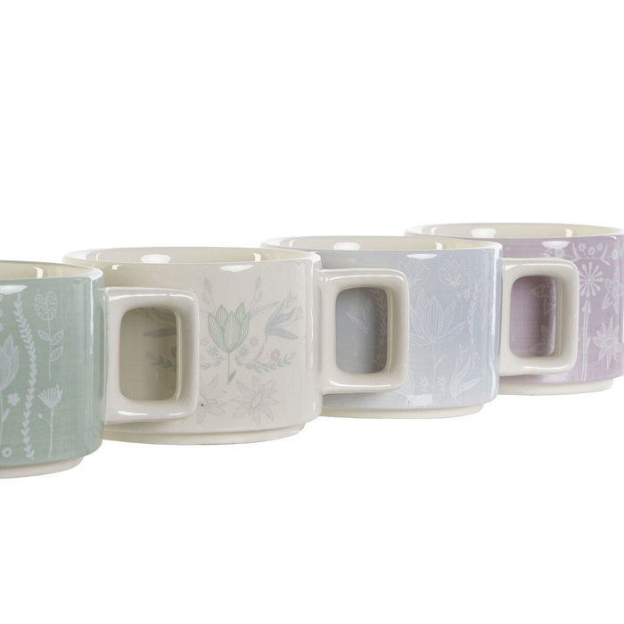 DKD Home Decor Set de Café de 4 Piezas Verde LINEAS 2023