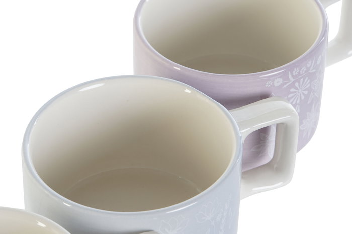 DKD Home Decor Set de 4 Tazas 260 ml Lineas 2023 Scandi Verde Azul Celeste Dolomita 11 x 27 x 11 cm