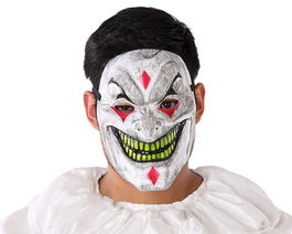 Máscara Payaso Pvc Blanca 21,5x16 cm Con Detalles Tenebrosos para Halloween y Fiestas Temáticas