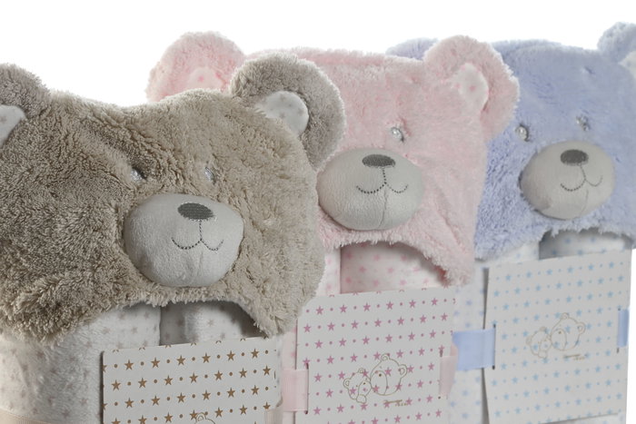 DKD Home Decor Manta para bebé Rosa, Azul, Beige, Poliéster con Capucha, 75 x 100 cm