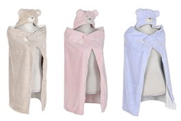 DKD Home Decor Manta para bebé Rosa, Azul, Beige, Poliéster con Capucha, 75 x 100 cm